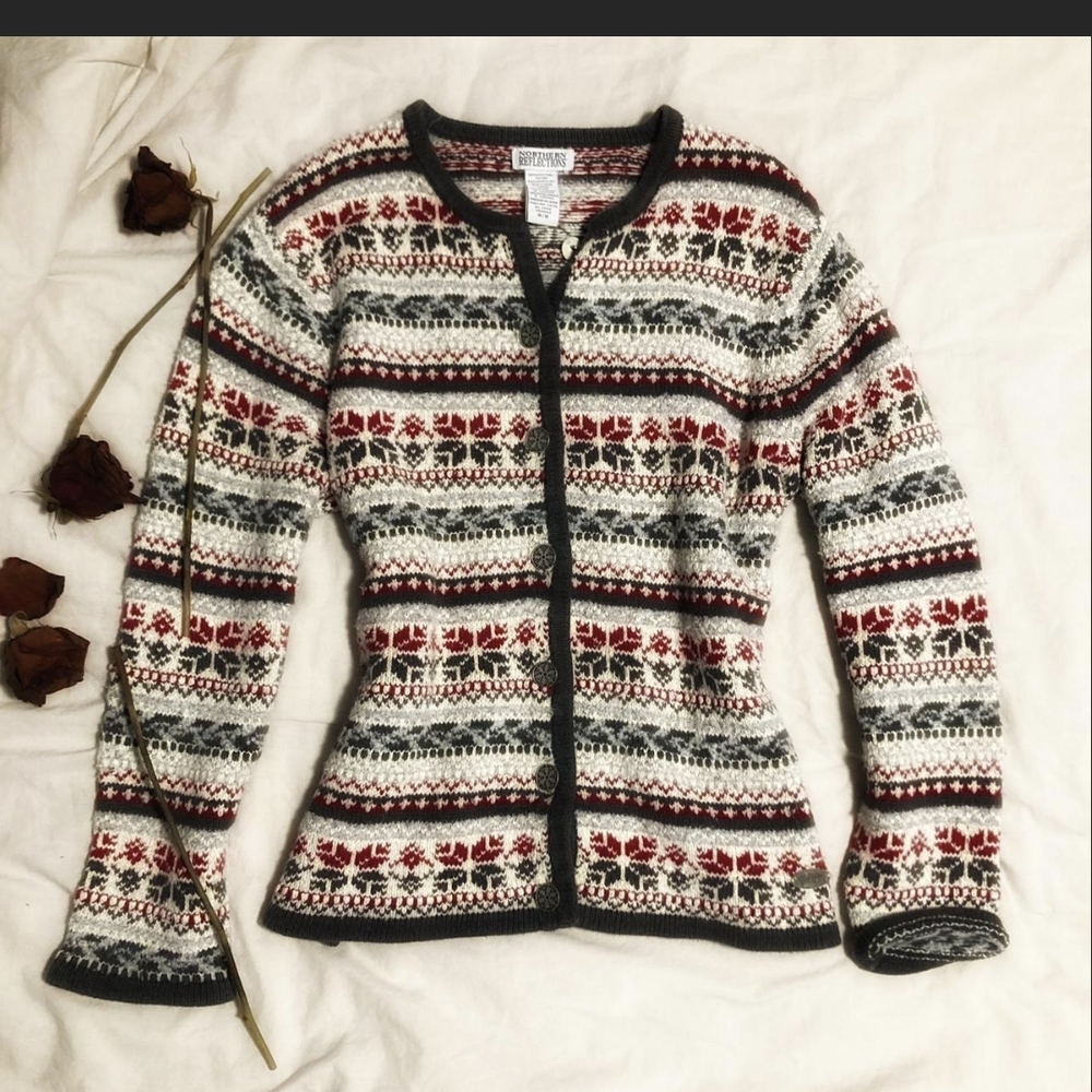Vtg Northern Reflections Fair Isle Knit  Grandma sweater MEDIUM